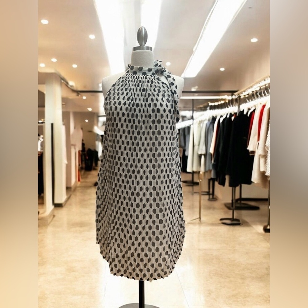 Elegant Black and White Polka Dot Halter Dress 👗